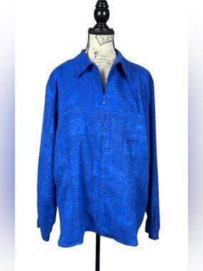 Chico's Designs Rich Blue Patterned Zipper Front Top Front Pockets Size 3